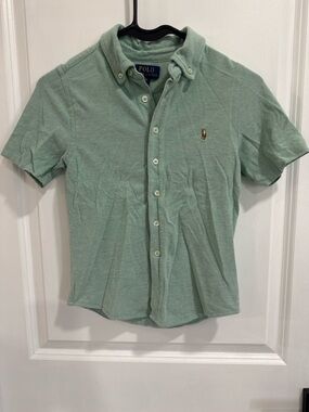 Polo Ralph Lauren Boys 8 Green Button Down Shirt Short Sleeve Collared Preppy